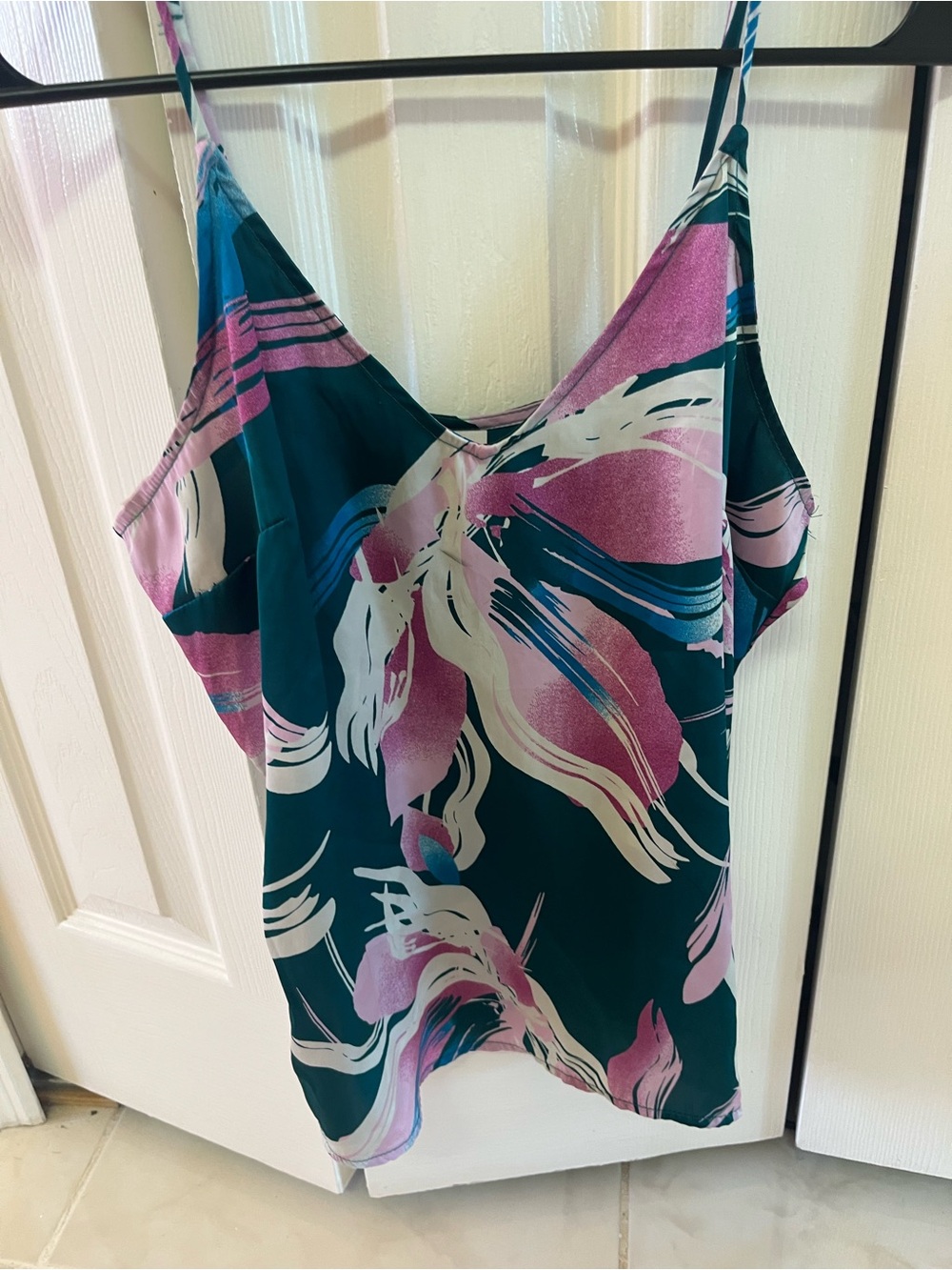 Floral Satin Cami Top in Teal and Pink